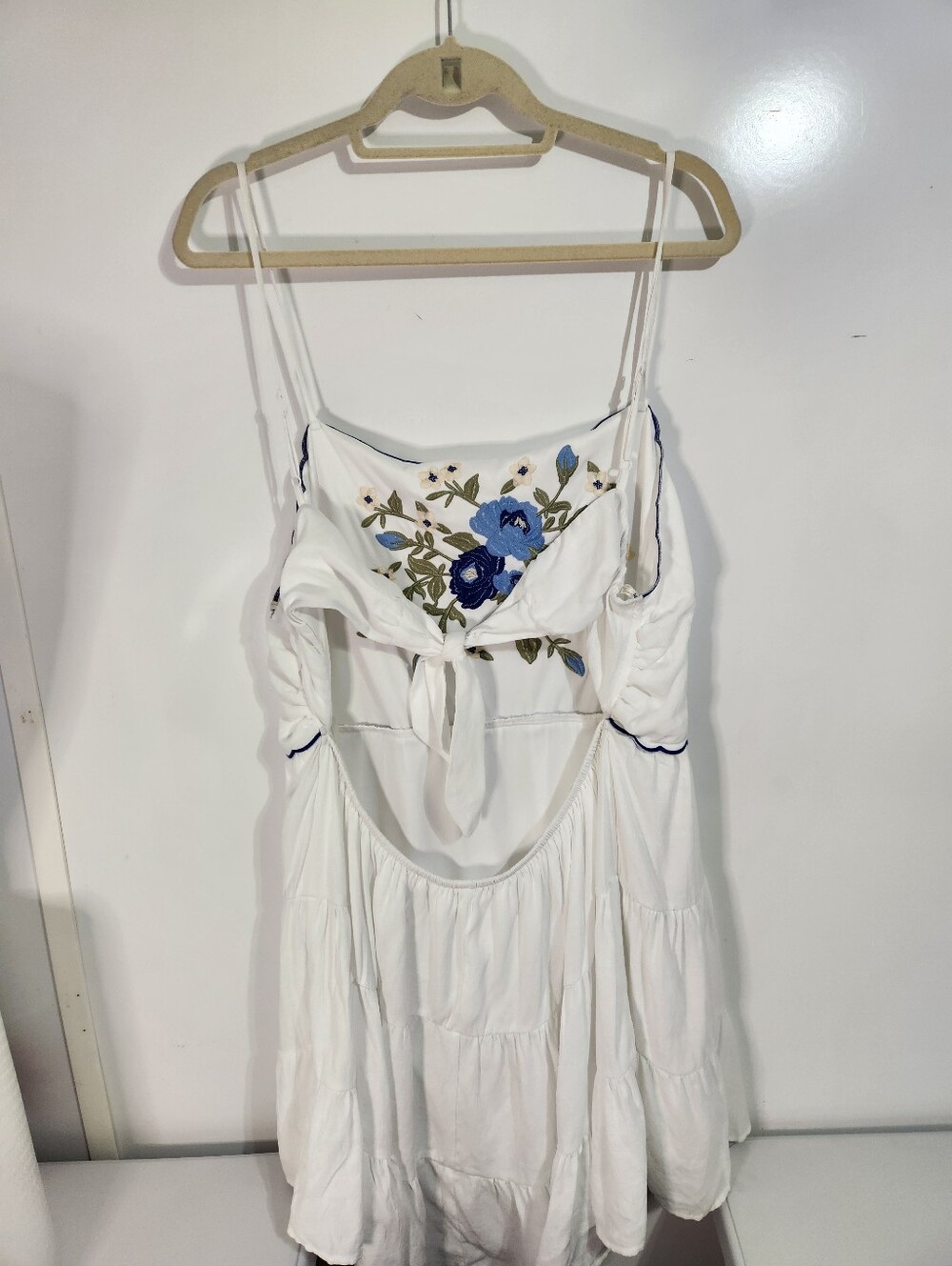 ARULA White Sundress with Blue and Green Floral Embroidery, Size 2x - Picture 2 of 11